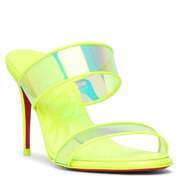 Christian Louboutin Just Loubi 85 Mules Leather PVC Neon Yellow 37 - Picture 1 of 11